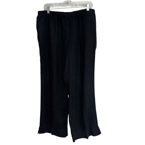 J. Jill 100% Linen Elastic Waist Pull-On Crop Pants in Black - Size L Tall - Picture 1 of 6